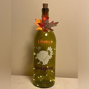 Decorated Wine Bottle - Happy Thanksgiving